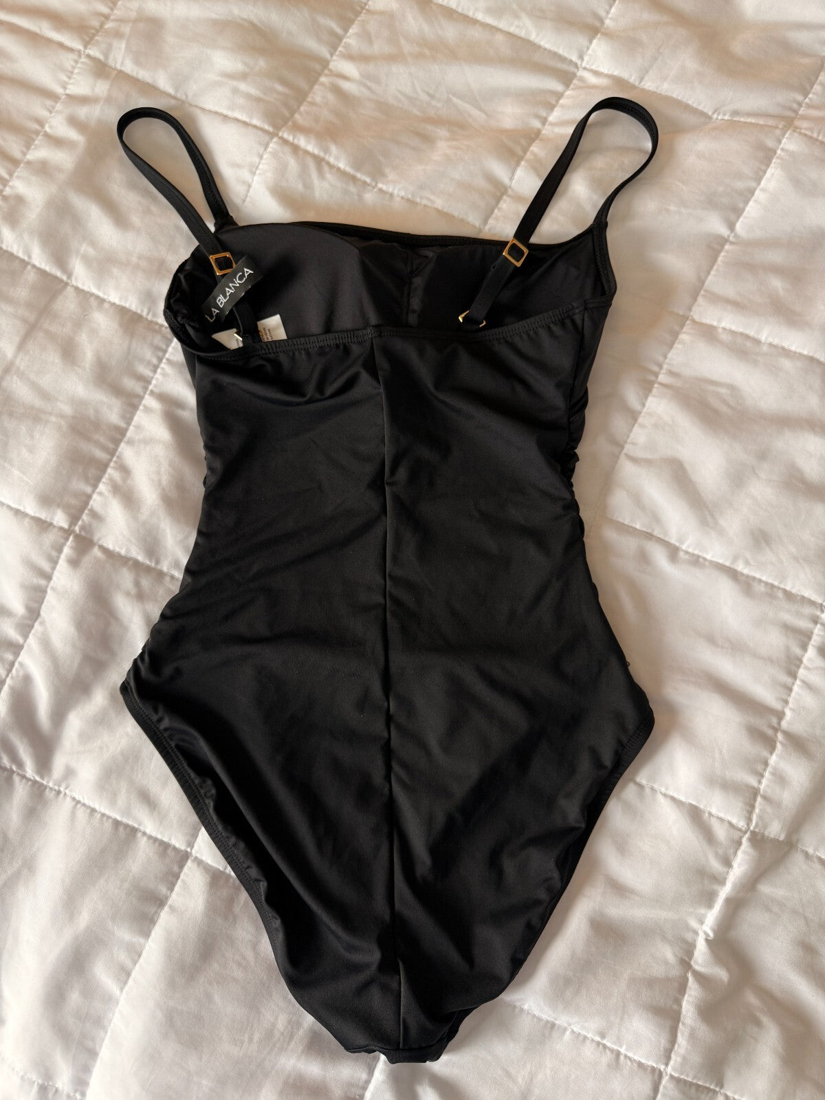 La Blanca Women's One Piece Swimsuit Island Goddess Shirred Side XS Black