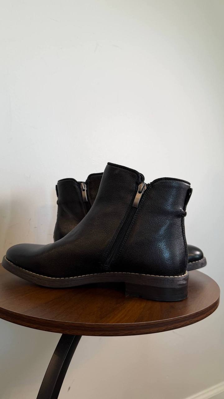 Franco Sarto Marcus Ankle Bootie Black 7.5 Leather Side Zip $159 NWOB