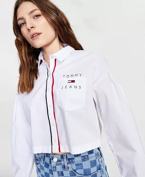 Tommy Jeans Cotton Cropped Logo Shirt White Size L NWT $129 – Casual Streetwear