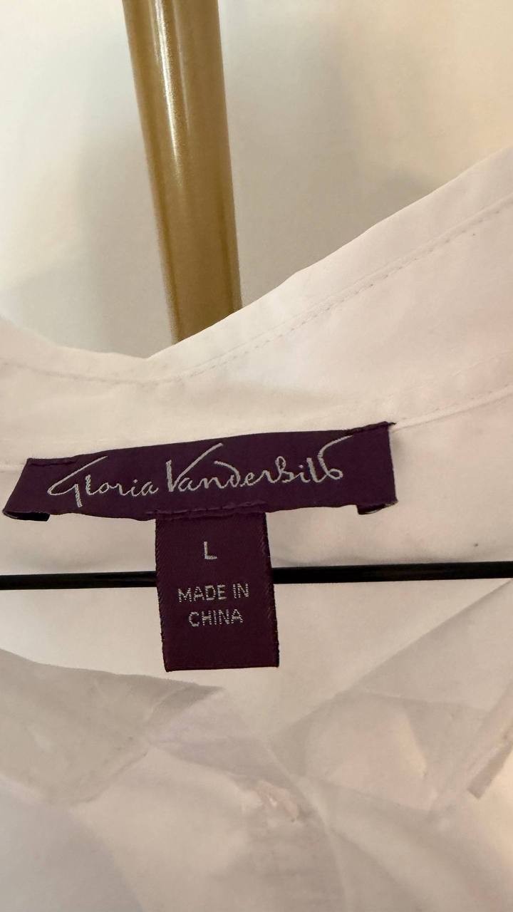 Gloria Vanderbilt Amanda Shirt L NWT White Button‑Front Top msrp$50