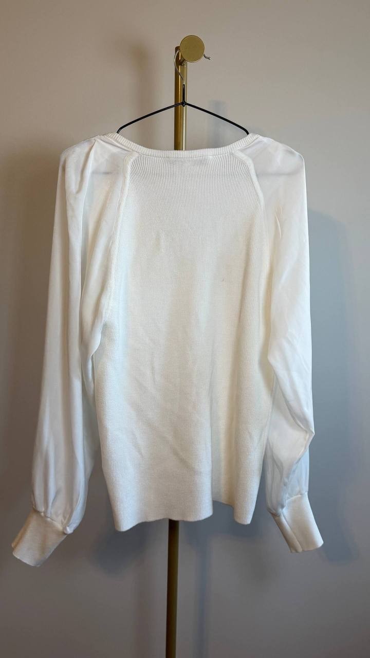 DKNY Women’s Long Sleeve Mix Media V‑Neck Top White Size L  NWT $79