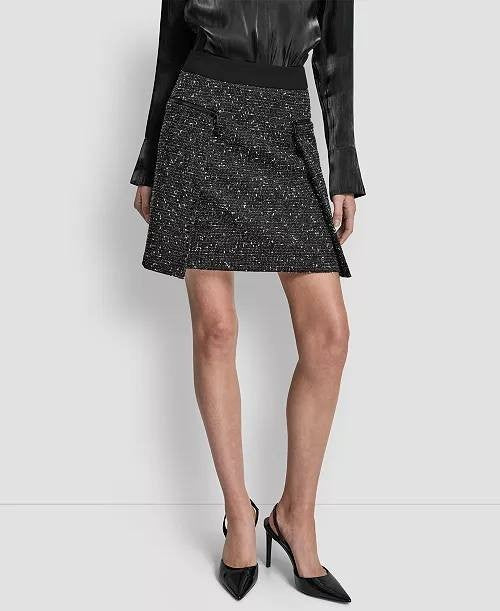 DKNY Pleated Tweed A‑Line Mini Skirt Black 14 NWT $89