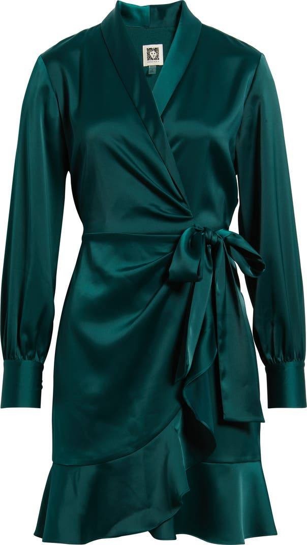 Anne Klein Long‑Sleeve Ruffle‑Hem Faux‑Wrap Minidress – Size 6 – NWT – $129