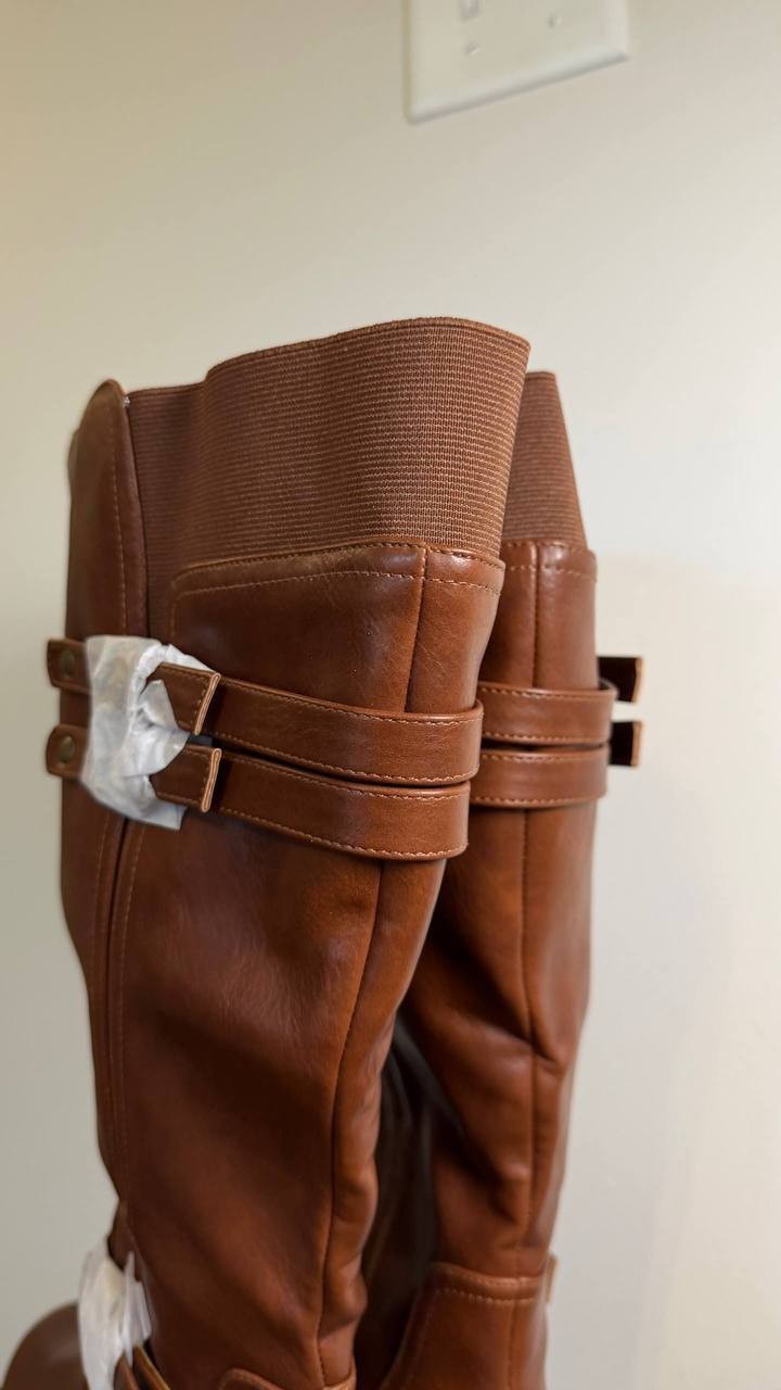 Journee Sonny Boots 10M Cognac Polyurethane Knee‑High Round Toe NIB msrp$122