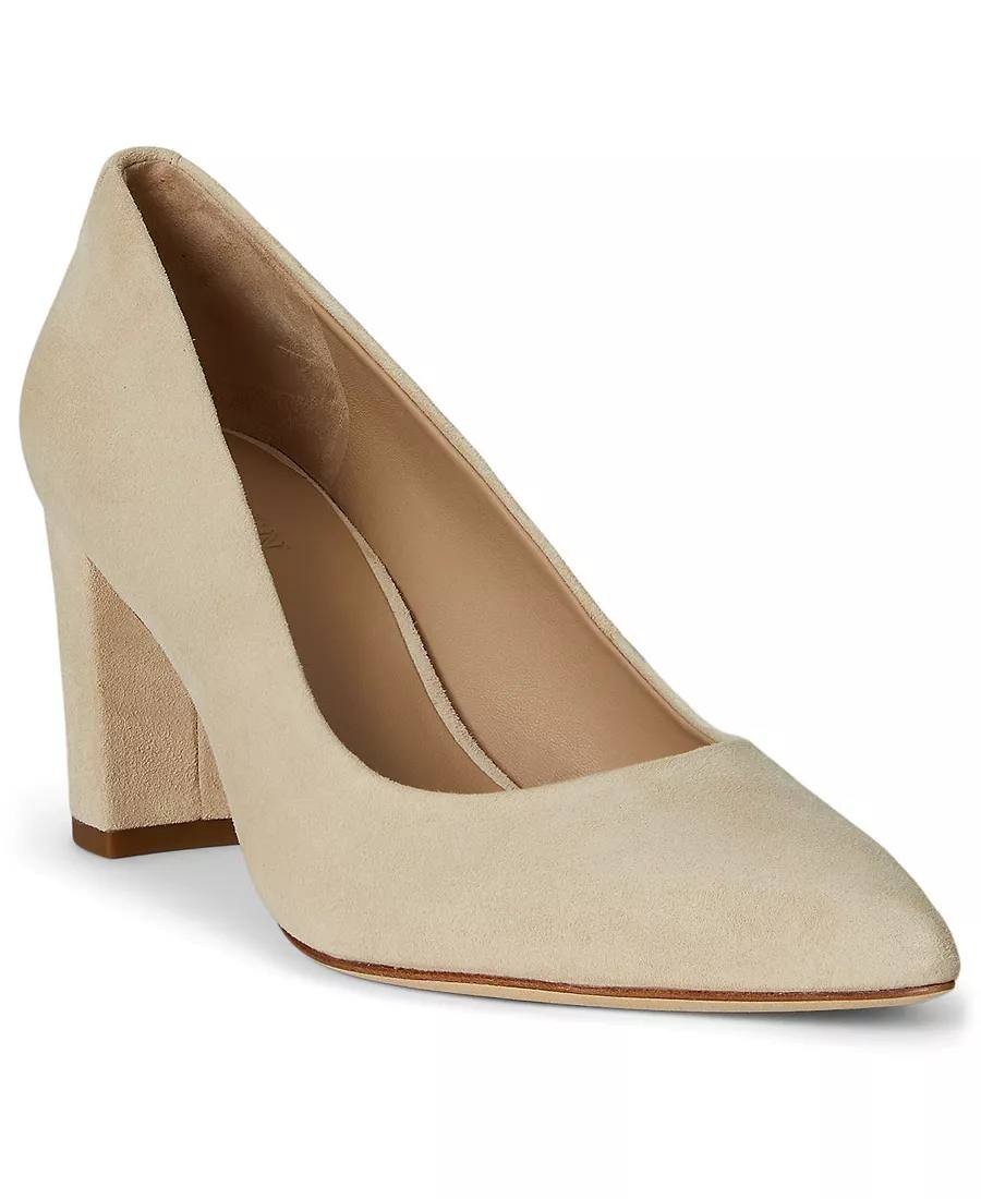 Lauren Ralph Lauren Lanette Pumps 8B Beige Leather Block Heel NewInBox msrp$155