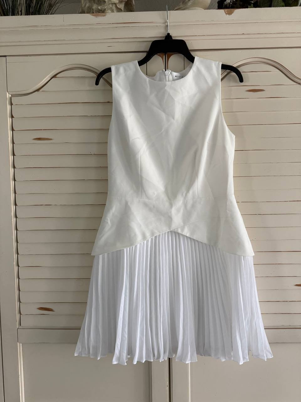 MILLY Haddy Mixed Media Pleated Dress Ecru Size 10 Sleeveless, Wedding