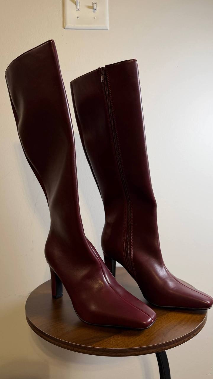 Madden Girl Voyage Boots 6 Bordeaux PU Knee‑High Square Toe Dress NIB msrp$99