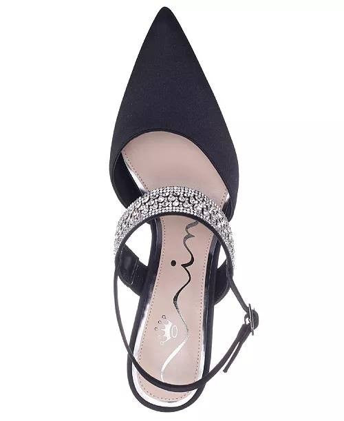Nina Black Satin Slingback Pumps 8M New in Box $99