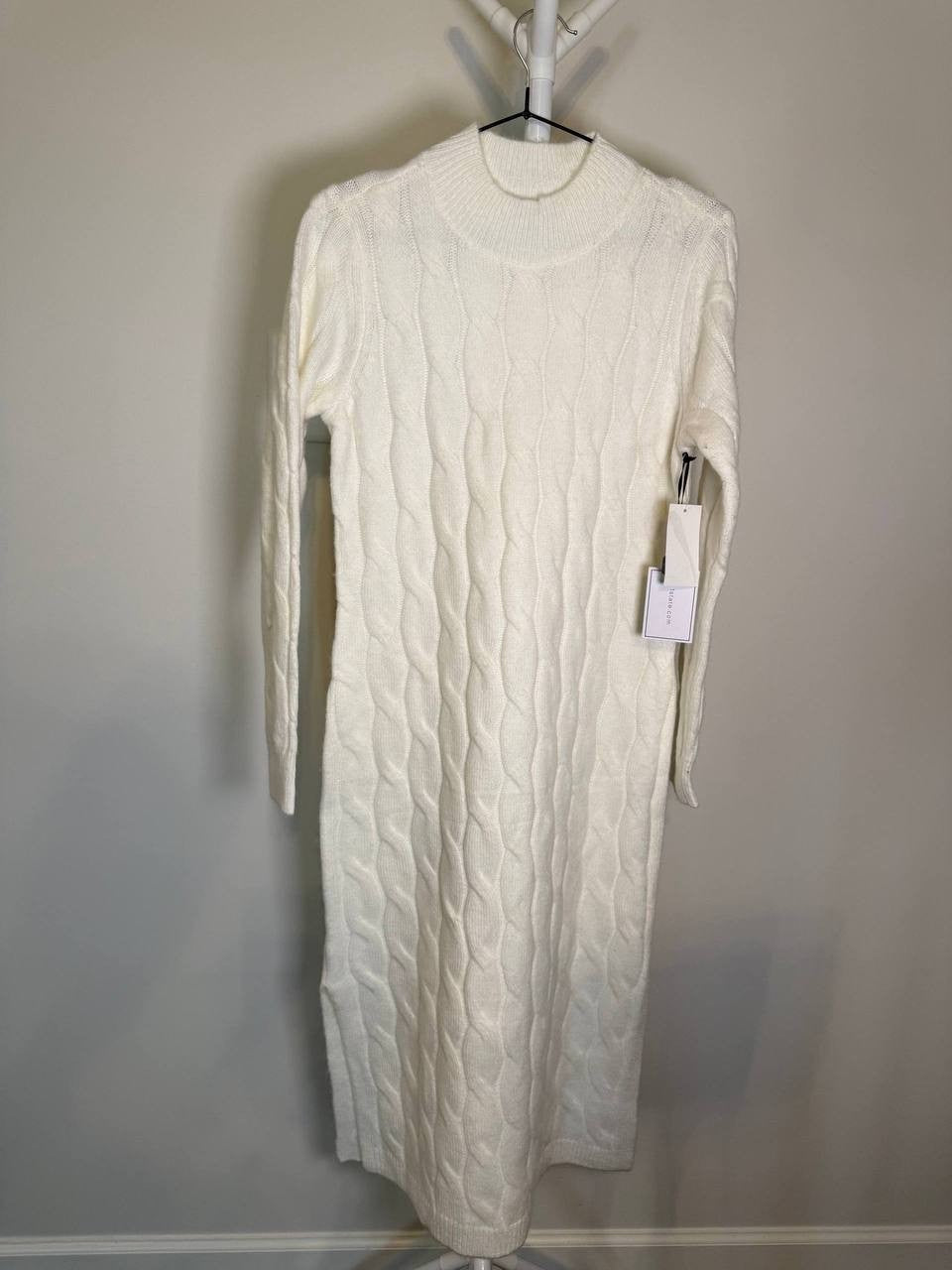 1.STATE Cable Knit Sweater Dress –White– Size S – NWT