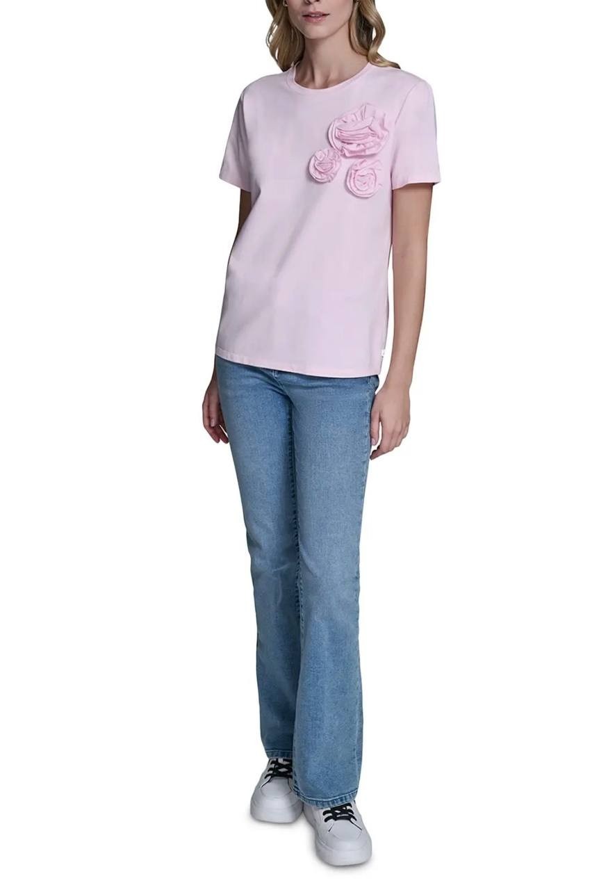 Karl Lagerfeld Paris Women’s Rose‑Trim Knit Top Rose M NWT $59