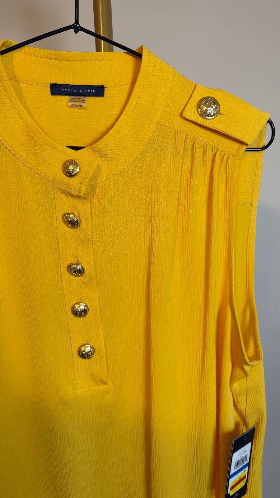 Tommy Hilfiger Women’s Button‑Front Epaulet Blouse Yellow $79 NWT
