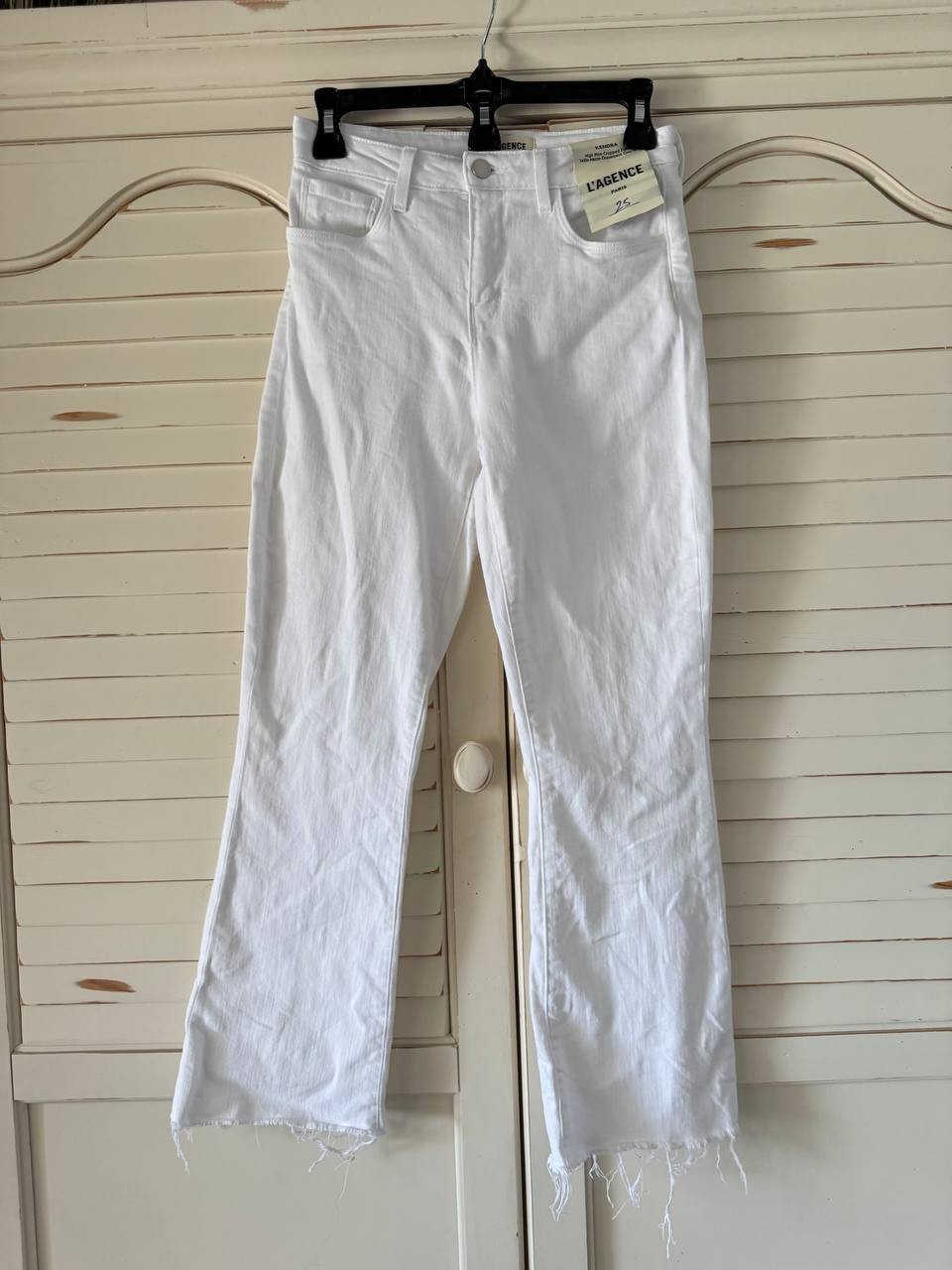 L’AGENCE Kendra Crop Flare Jeans White Coated, High-Rise, Size 25, NWT