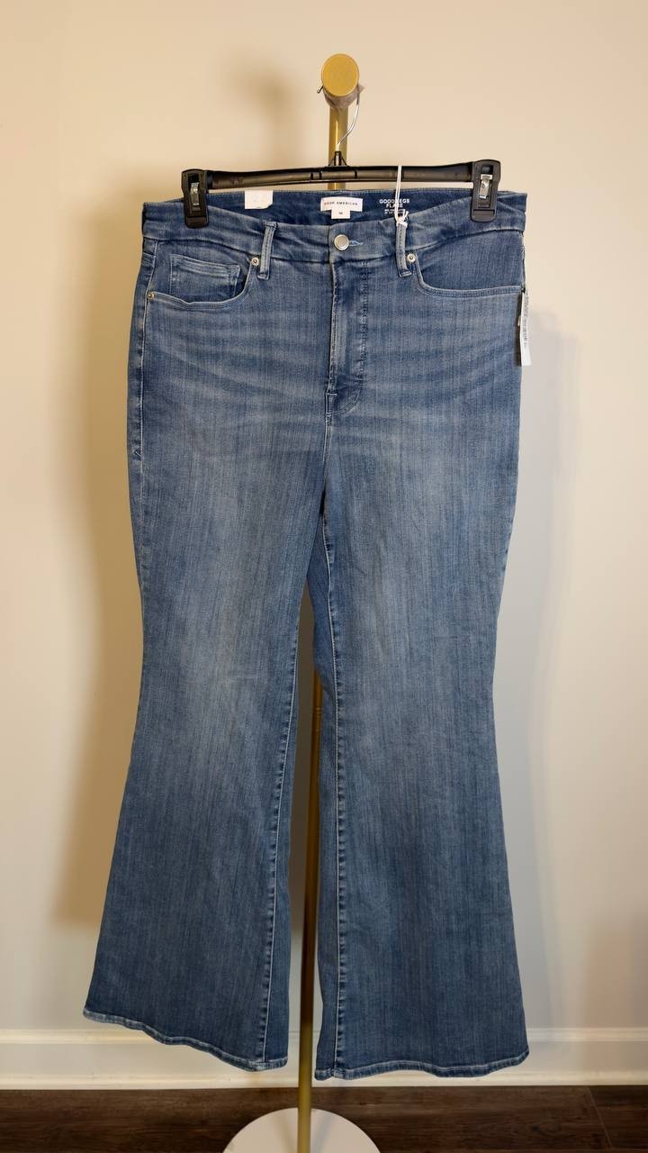 Good American Plus Size Good Legs Mid Rise Flare Jeans Indigo 16 NWT $128