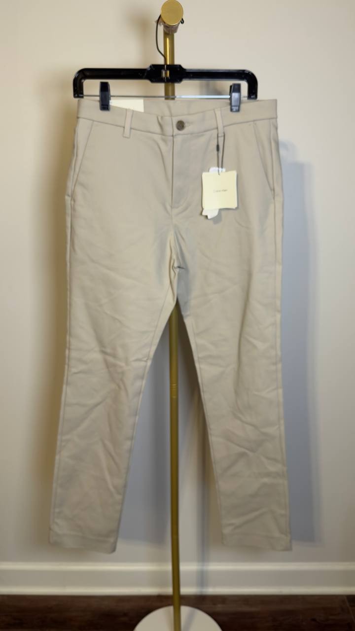 Calvin Klein Cotton Stretch Slim Trousers Island Fossil 30 NWT $89