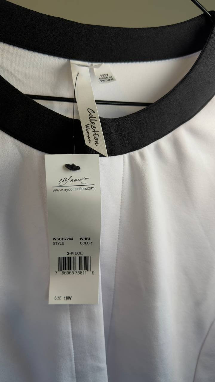 NY Collection Plus Size Colorblocked 2‑Piece Dress Set White 18W NWT $49