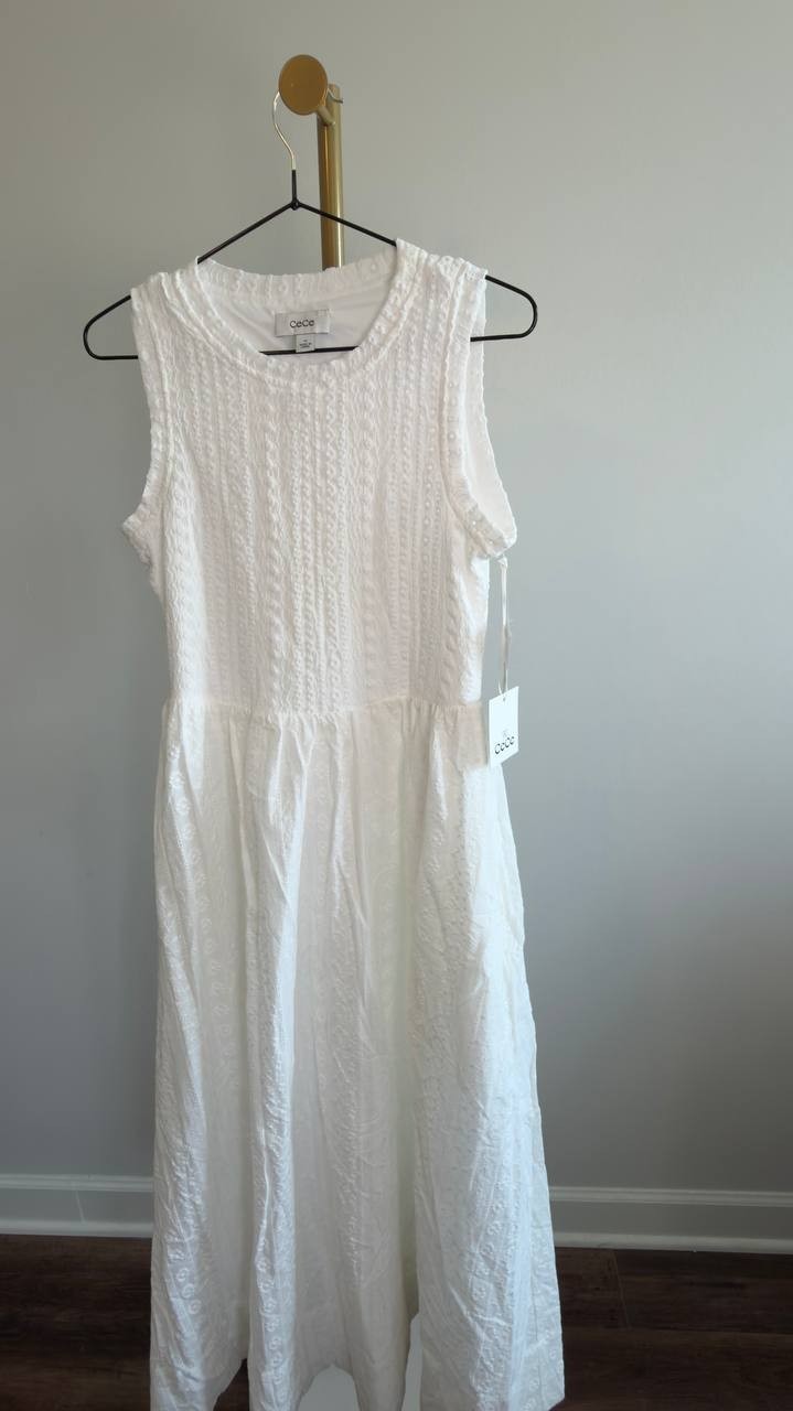 CeCe Sleeveless Crewneck Midi Dress New Ivory XS NWT $99