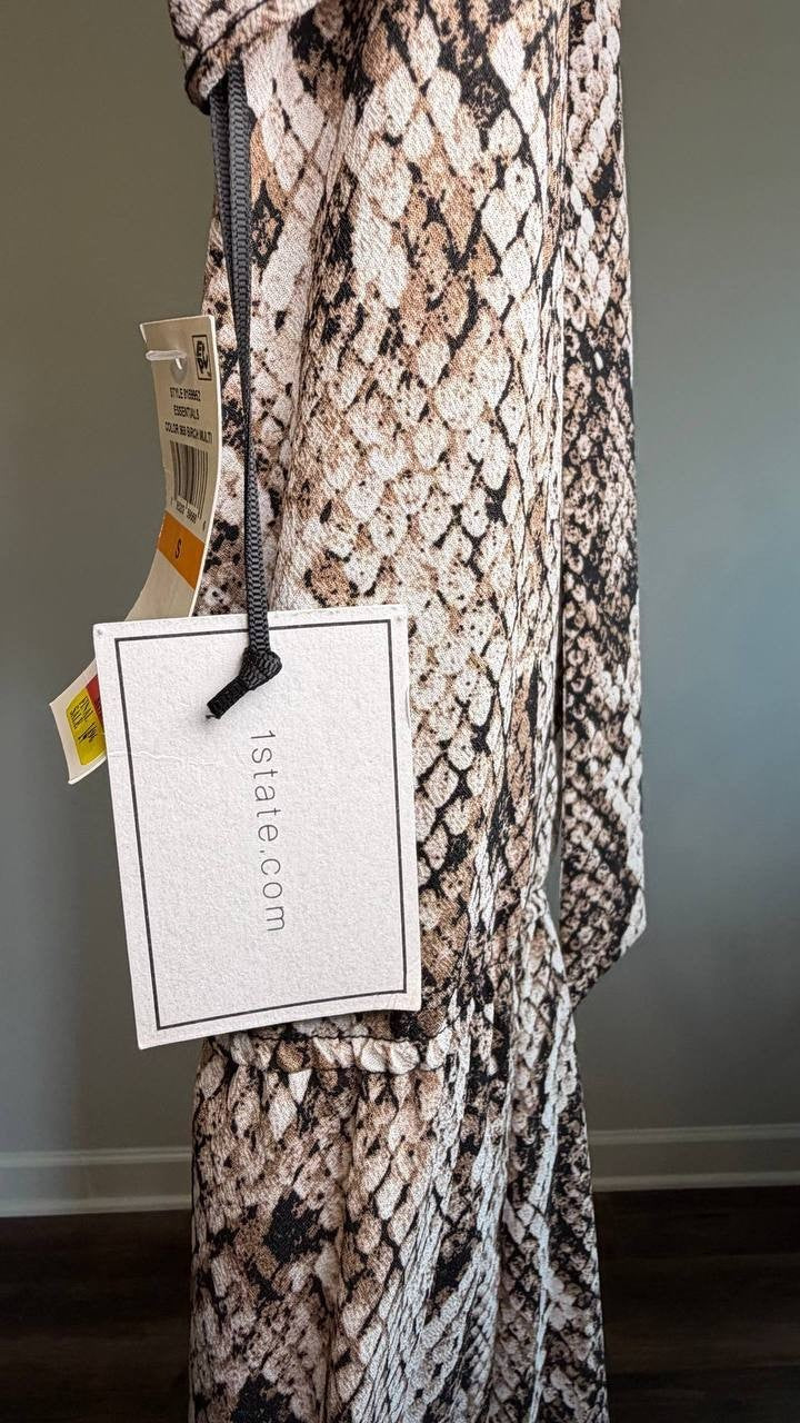 1.STATE Flutter Sleeve Printed Mock Neck Jumpsuit Birch Multi S NWT $119