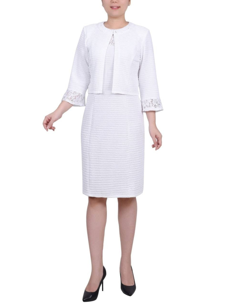 NY Collection Novelty Knit Lace Jacket White 8P NWT $62
