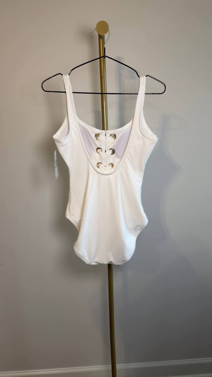 MICHAEL Michael Kors Lace‑Up One‑Piece Swimsuit White 8 NWT $126