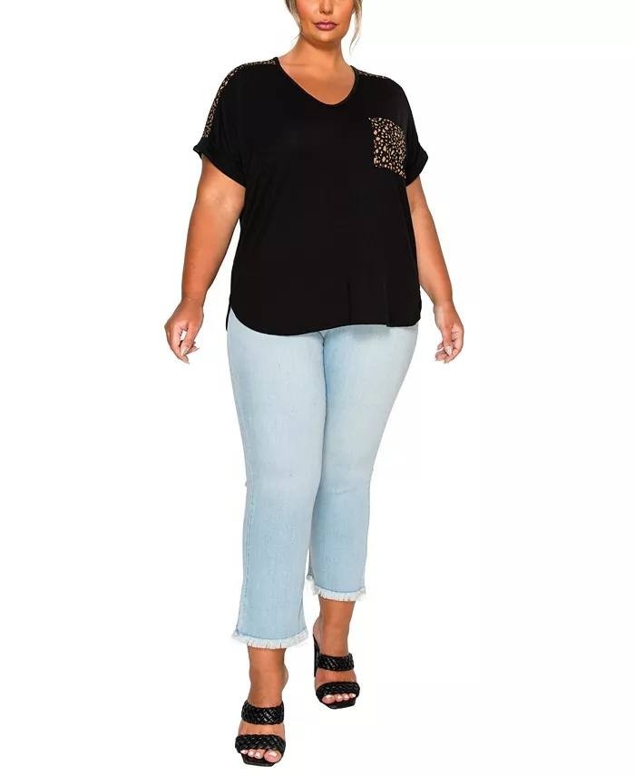 Coin 1804 Plus Size Rolled Sleeve Top Mesh Pocket Black 3X NWT $30