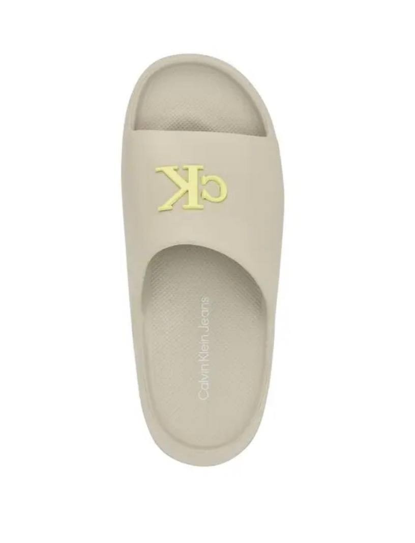 Calvin Klein Jeans Nanzey Slides 10M Light Natural Logo Slip‑On NIB msrp$59