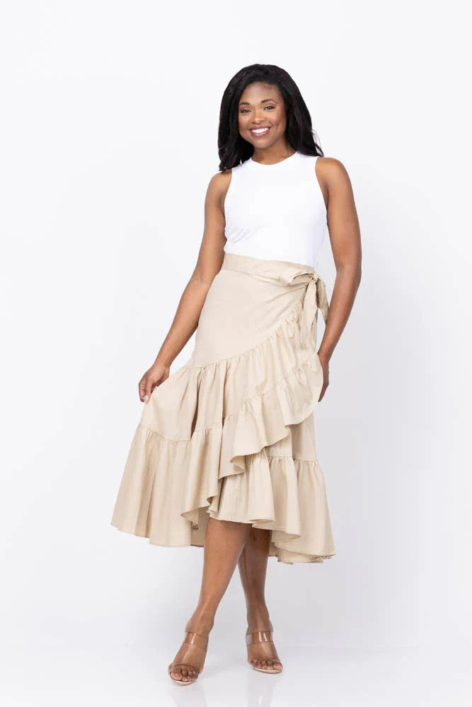 Cinq à Sept Mahlia Midi Dress White Khaki Sleeveless Tiered Size S