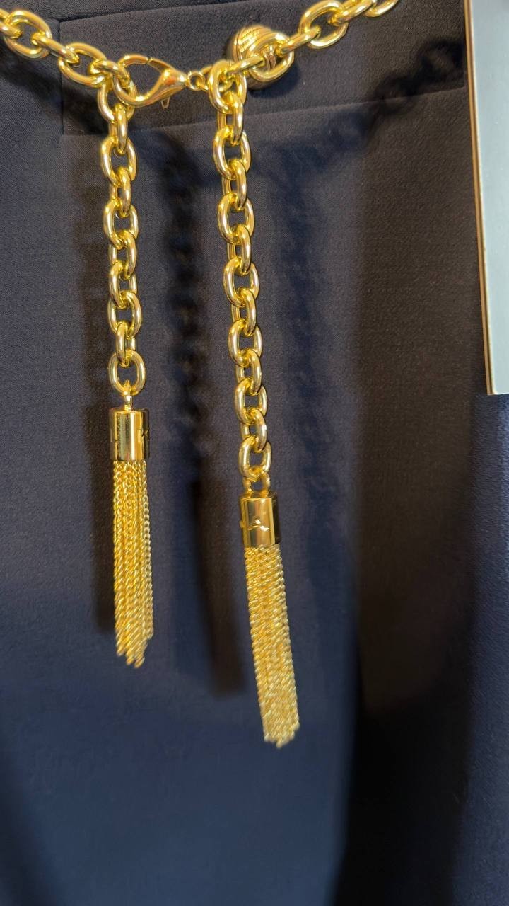Karl Lagerfeld Paris Chain‑Belt Front‑Slit Pencil Skirt Navy 2 NWT $109