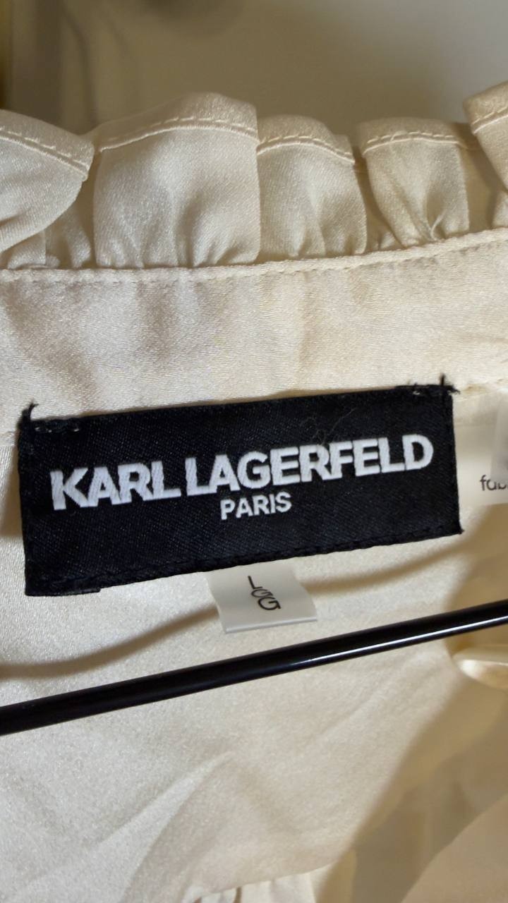 Karl  Lagerfeld  Paris  Women’s  Ruffle‑Shoulder   Blouse  Bisque  L  NWT  $99