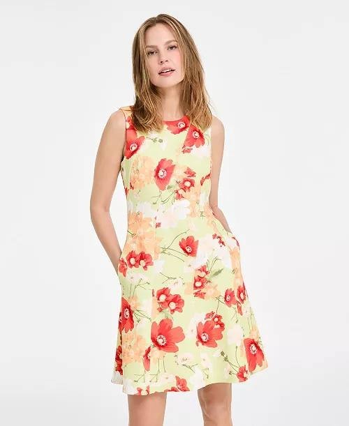 Vince Camuto Printed Scuba Fit & Flare Dress Lime 2 NWT $138