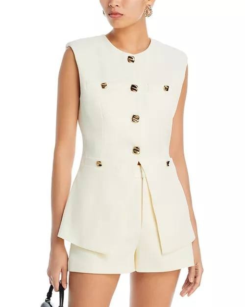 Endless Rose Cream Tailored Vest XS with Button Front Pockets, Lined, Slim