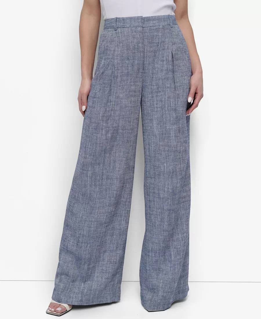 DKNY Petite High‑Rise Wide‑Leg Pants –Blue – Size 10P – NWT