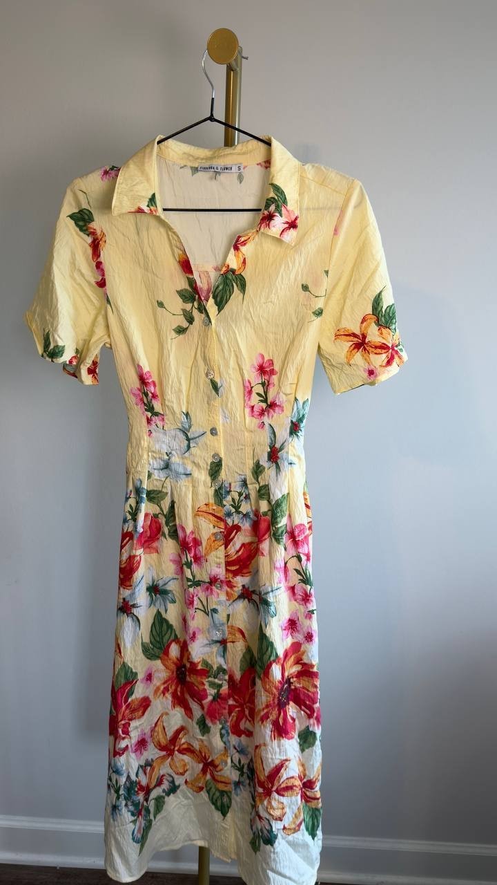 Figueroa & Flower Printed Peasant Dress Banana Multi S NWOT $72.99