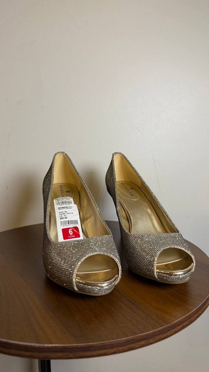 Bandolino Rainaa Peep Toe Pumps Gold Glitter 6M Women’s Heels NWB MSRP $89