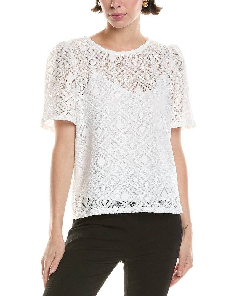 Anne Klein Lace T-Shirt White Size S NWT Floral Lace Overlay Lightweight