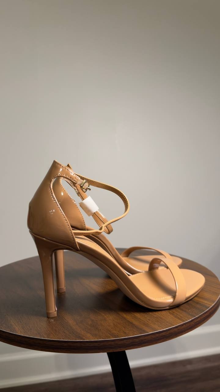 Madden  Girl  Brazen  Stiletto  Dress  Sandals  Nude  Patent  8  New  $55