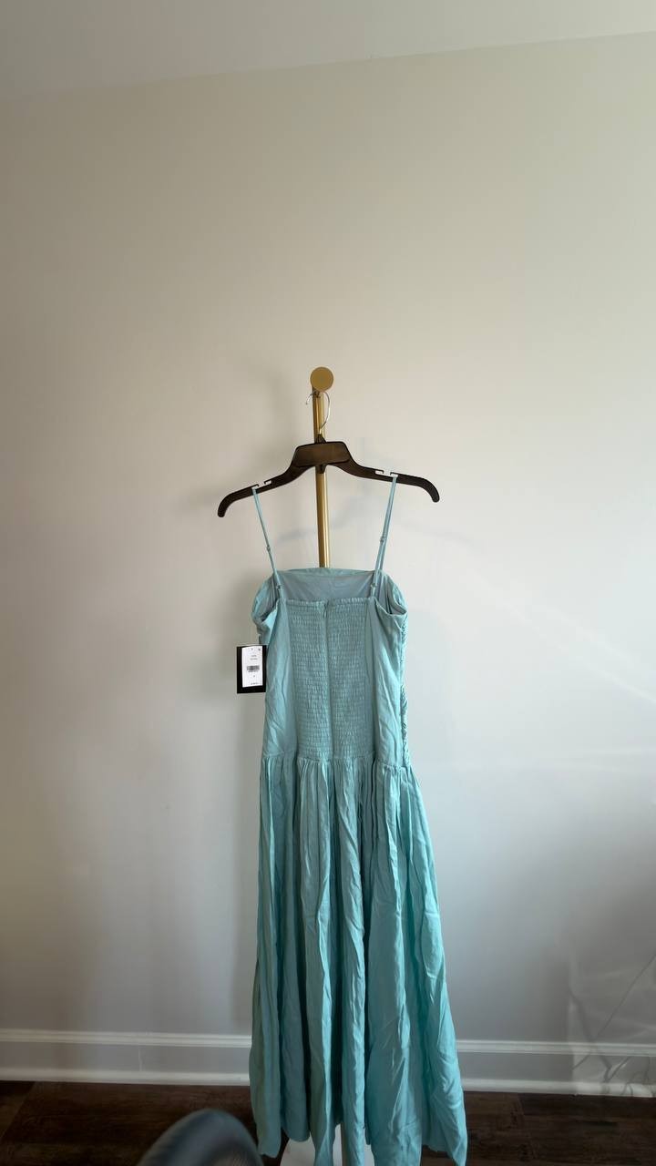 Taylor Shirred Drop Waist Square Neck Midi Dress Seafoam 2 NWT $139