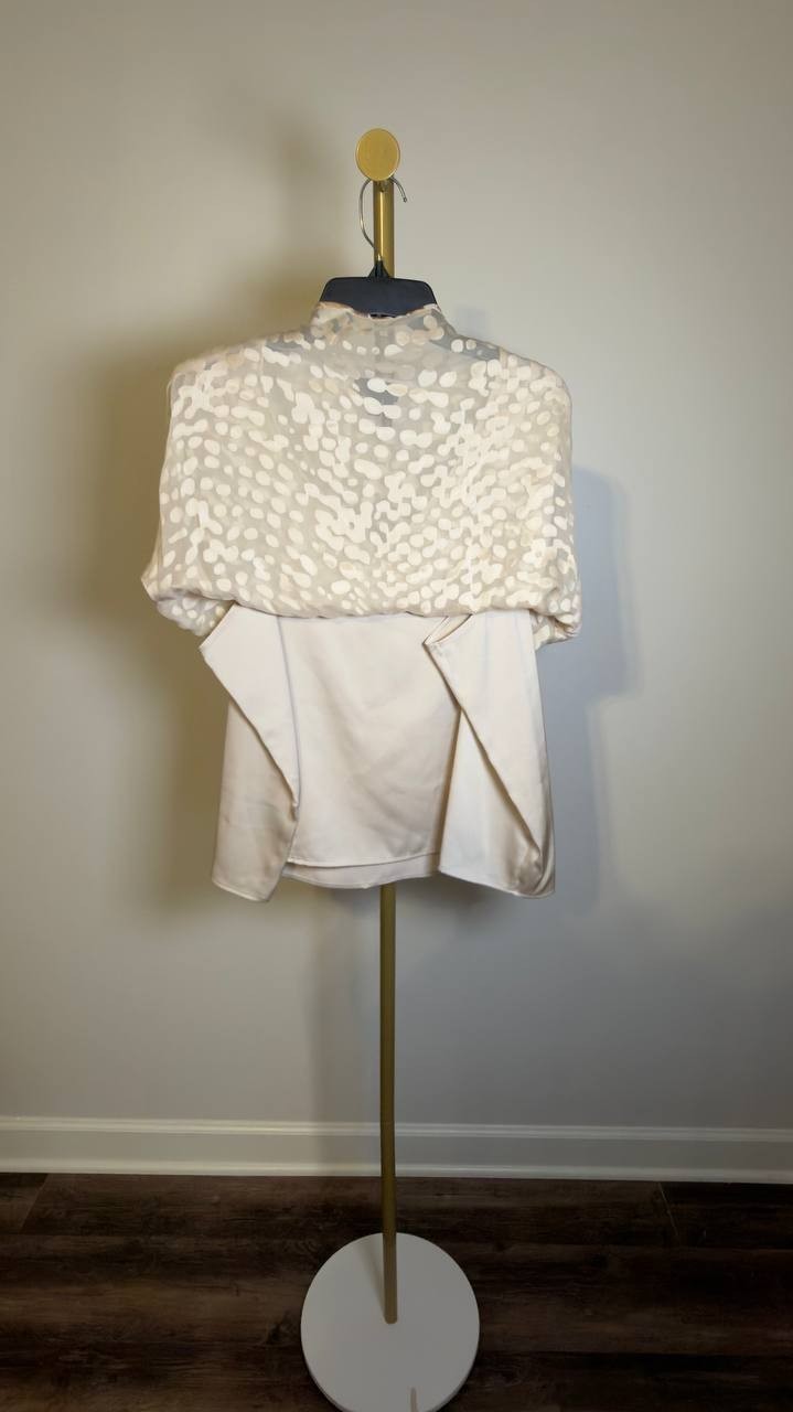 Donna Karan New York Cap‑Sleeve Silk‑Blend Burnout Blouse Beige XL NWT $129