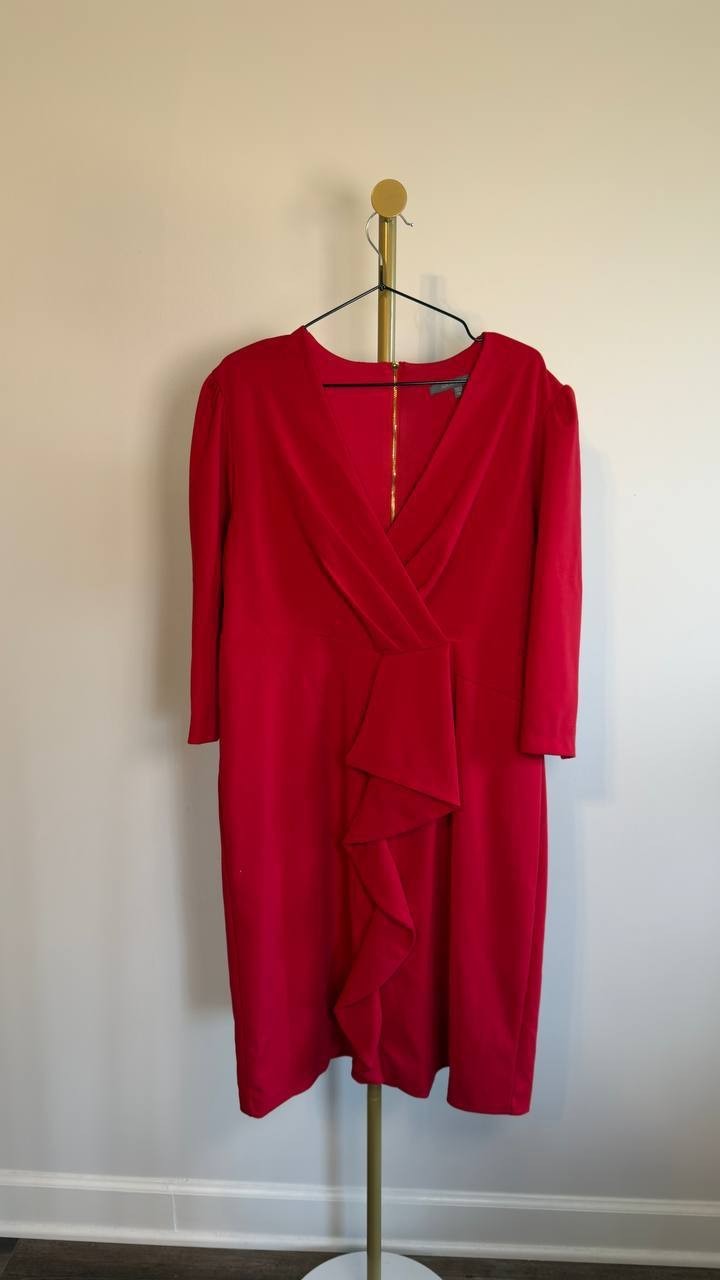 Julia Jordan Pleated Surplice V‑Neck Ruffle Front Dress Red 14 NWOT $119