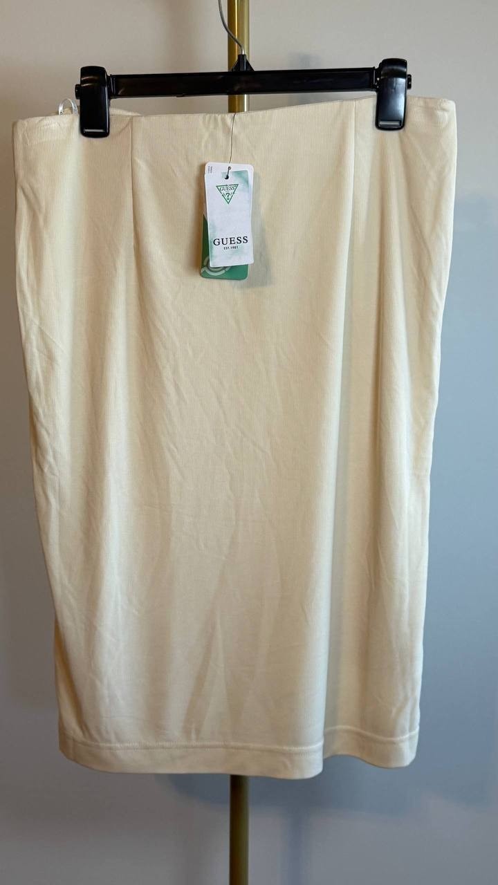 Guess Zama Button-Detail Pencil Skirt Beige L NWT $70