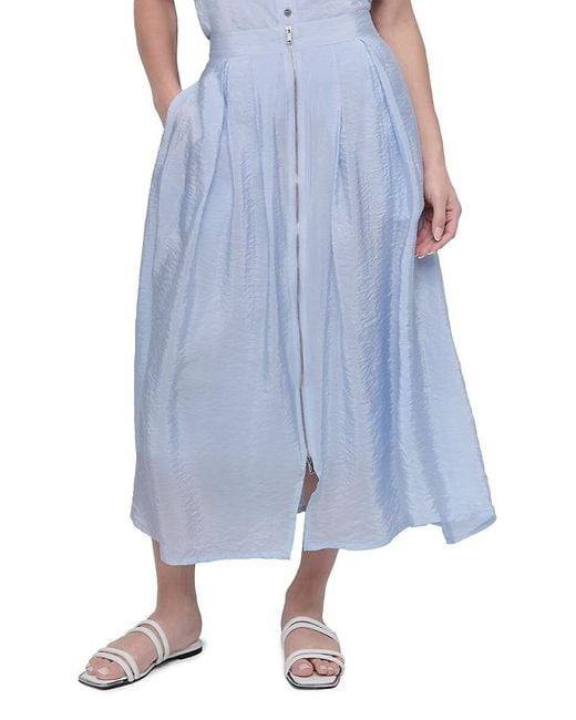 DKNY White Poplin Midi Skirt XL NWT Zip Front A-Line, Minimalist Tailored