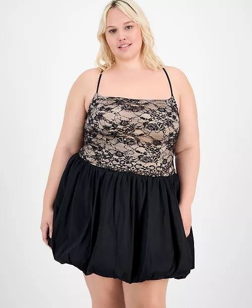 B Darlin Plus Lace Bubble‑Hem Dress Black 20W NWT $168