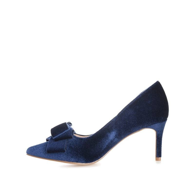 Journee Collection Crystol Pumps 7.5 Navy Velvet Bow Detail NIB
