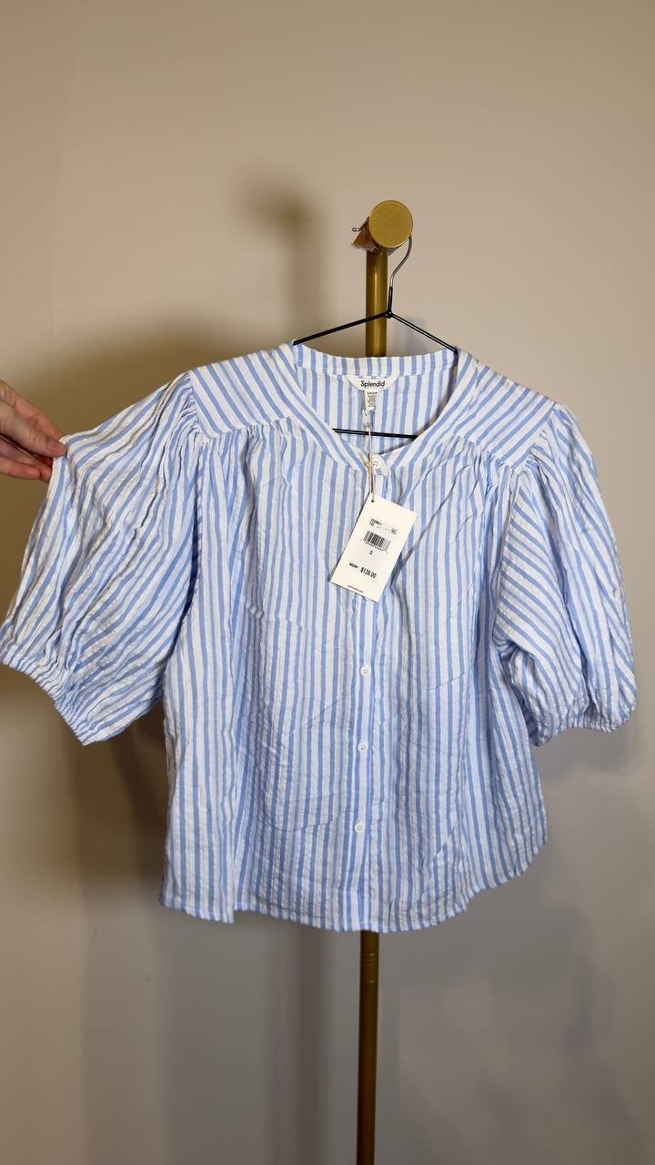 Splendid Women’s Madelyn Stripe Blouse White/Azure S NWT $138