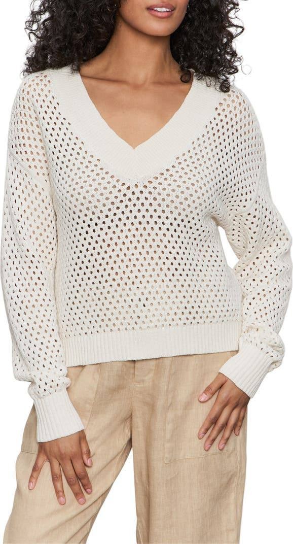 Sanctuary Women’s Airy Openwork Sweater White Macrame V‑Neck Size XL NWT damage