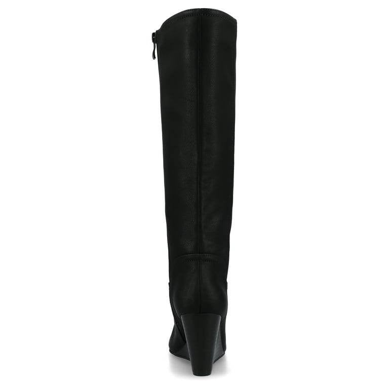 Journee Langly Wedge Knee‑High Boots – Size 8 – Faux Leather–New in Box(Damaged)
