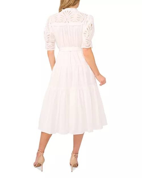 CeCe Women’s Eyelet Trim Midi Dress White 12 $139 NWT