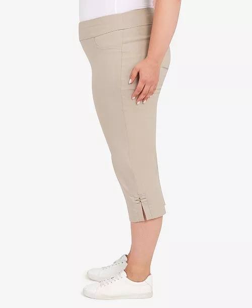 Hearts of Palm Plus Size Pull-On Capri Pants 18W Chino Beige Rayon NWT