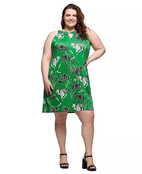 24seven Comfort Apparel Plus Sleeveless Keyhole Dress Green Multi 3X NWT $69