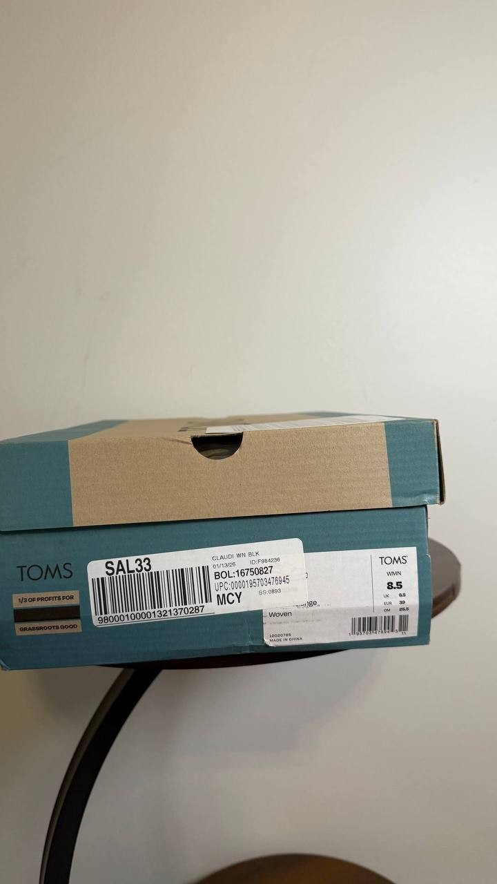 Toms Wedge Sandals 8.5 Black Textile Espadrille New in Box
