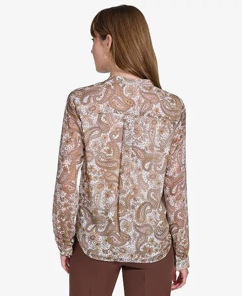 Tommy Hilfiger Paisley‑Print Ruffled Blouse – Long Sleeve – L – NWOT